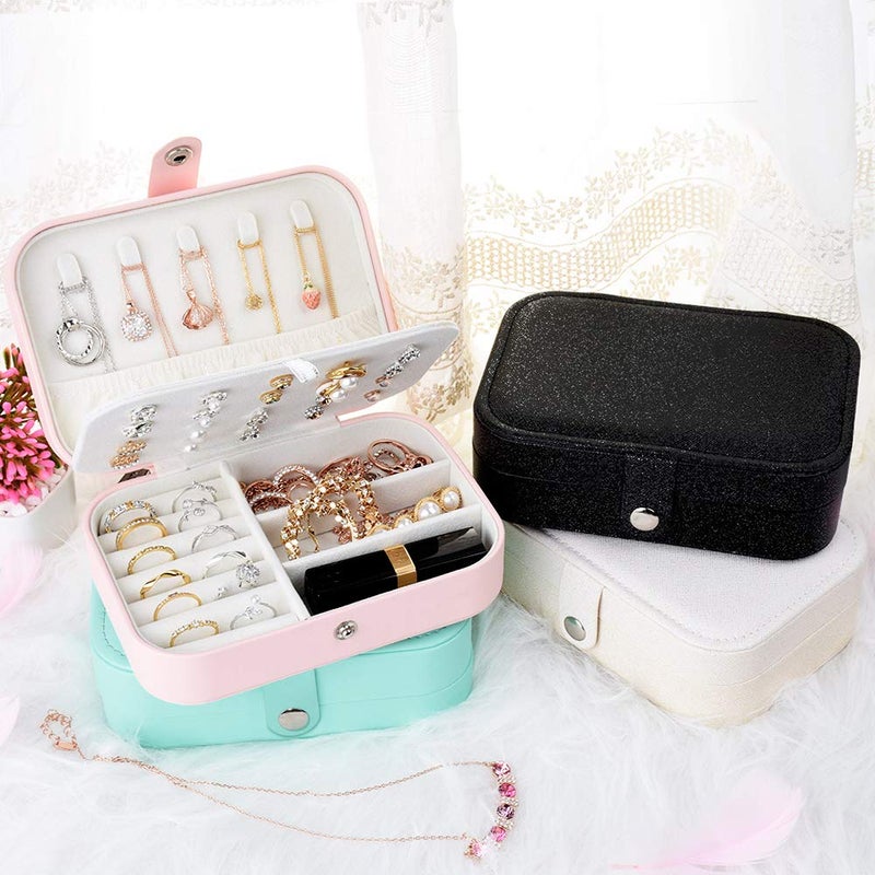 jiemei Jewelry Box, Travel Jewelry Organizer Cases with Doubel Layer for Womenâ€™s Necklace Earrings Rings and Travel Accessories(White) - Image 2